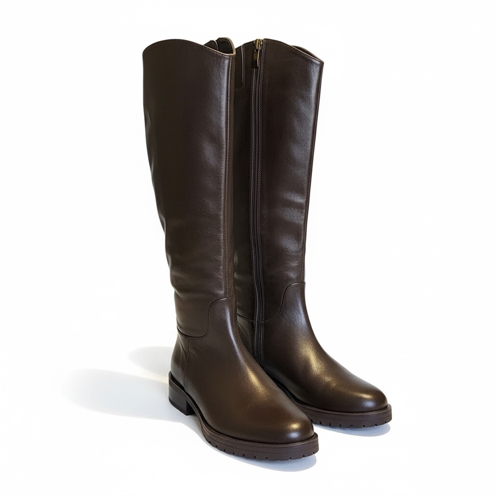 New Nordstrom Women’s Brown Leather Riding Boots Nooliverlea Classic Lug Sole
